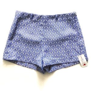 Retro Blue and White Print High Rise Short Shorts